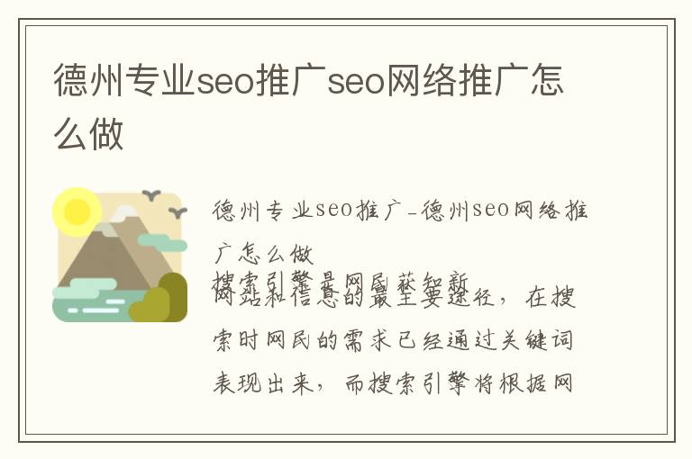 德州专业seo推广seo网络推广怎么做