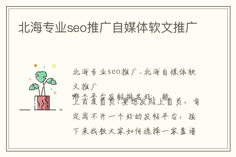 北海专业seo推广自媒体软文推广